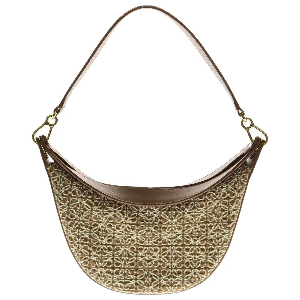 Loewe Canvas Bag Leather Luna Anagram Shoulder Handbag Brown